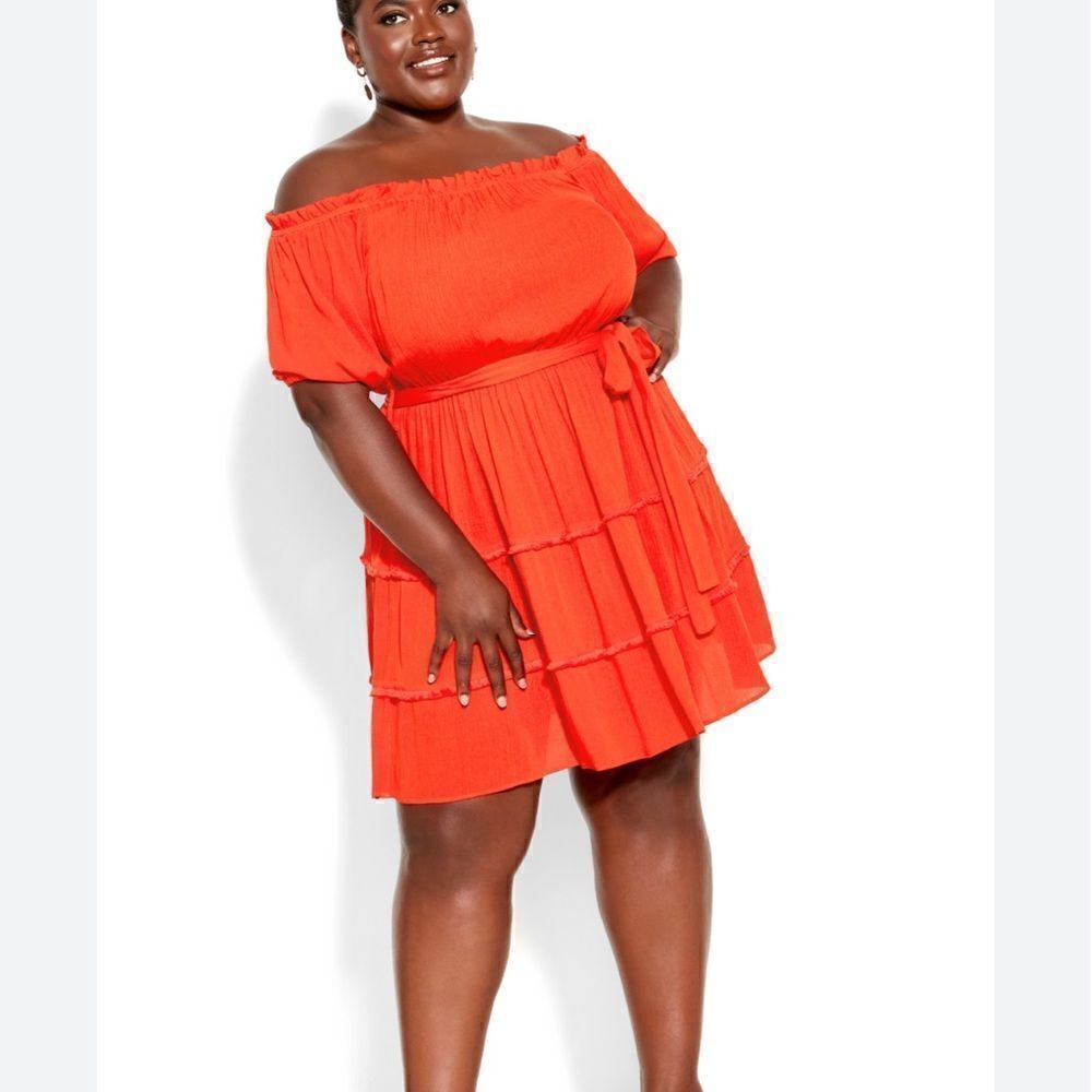 City Chic - Fiesta Fringe Dress - Tiger Lily